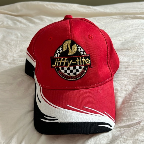 JIFFY-TITE Motorsports red white and black detail cap - Picture 1 of 4